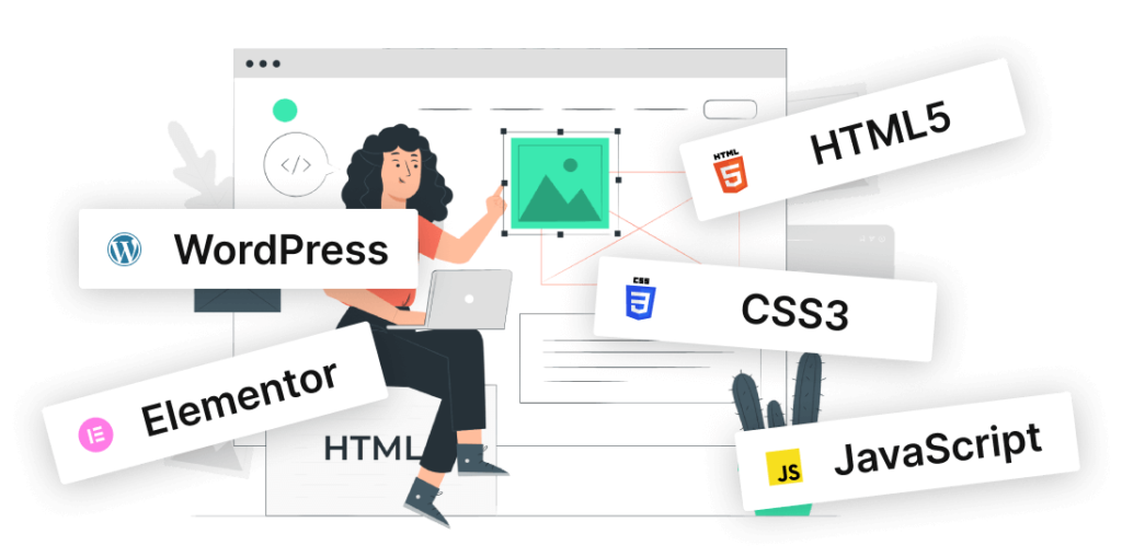 Web design art including html, css, js, wordpress, elementor popup